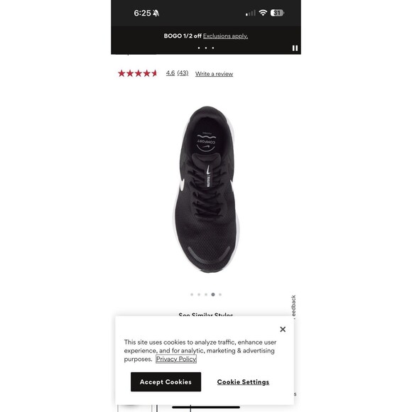 NWT Nike Women’s Revolution 7 Sneaker Black White Size 6.5 Lightweight Running - Picture 4 of 6